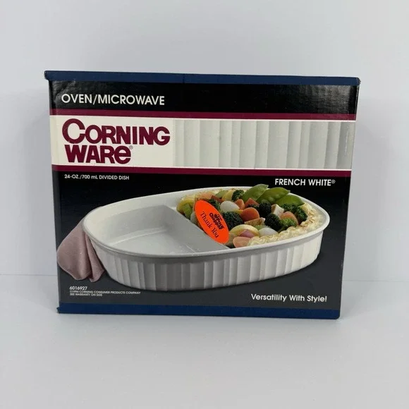 VTG 1994 CorningWare 24 oz Divided Dish French White Oven Microwave 6016927 NEW