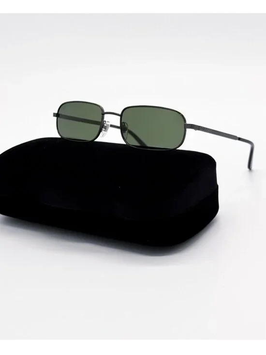 New Gucci Grey Green Square Unisex Sunglasses GG1457S 003
