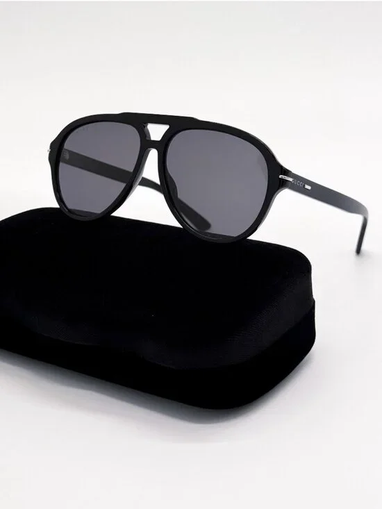 New Gucci Black Gray Unisex Aviator Sunglasses GG1443S 001