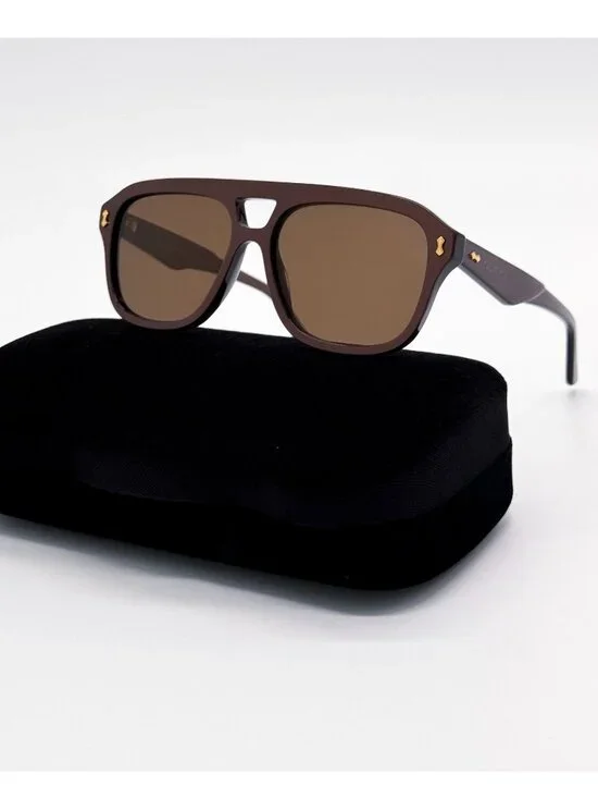 New Gucci Brown Aviator Unisex Sunglasses GG1263S 003