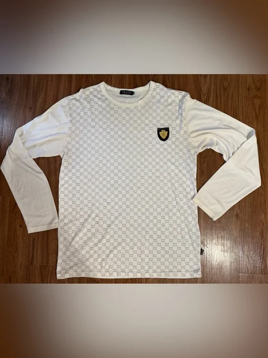 Gucci White All-Over Monogram Tee with historic 