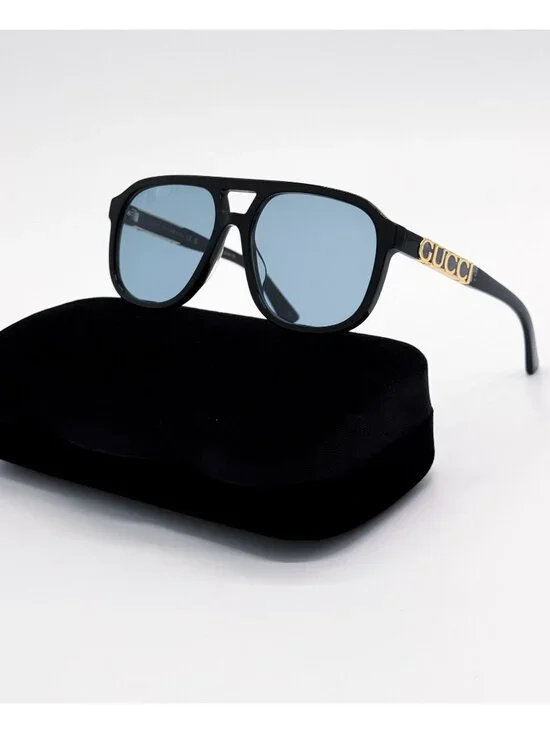 New Gucci Black Blue Aviator Unisex Sunglasses GG1188S 004