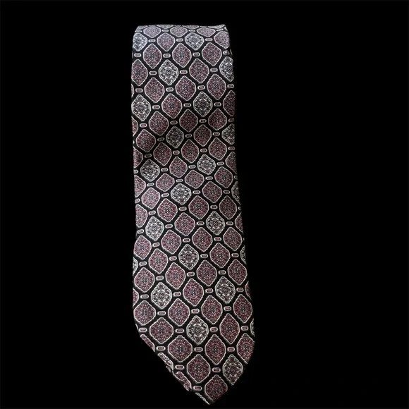 Vintage Gucci Red‎ Black Medalion Silk Tie Flawed