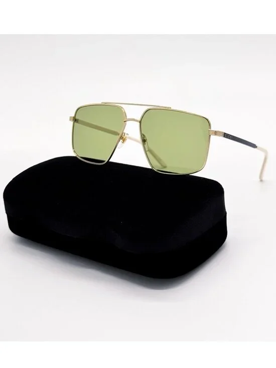 New Gucci Gold Green Pilot Frame Unisex Sunglasses GG0941S 002