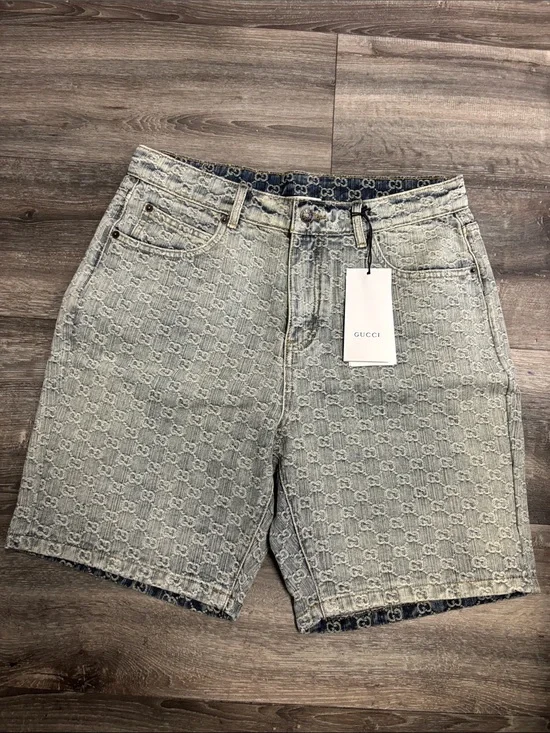Gucci Light Blue GG Jacquard Denim Shorts, sz 30