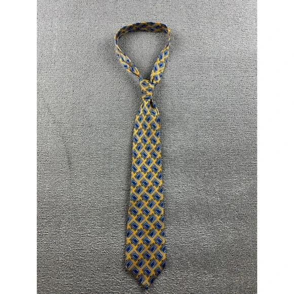 Vintage Gucci Tie Men Yellow Blue Geometric Diamond 100% Silk Italy Made Preppy‎
