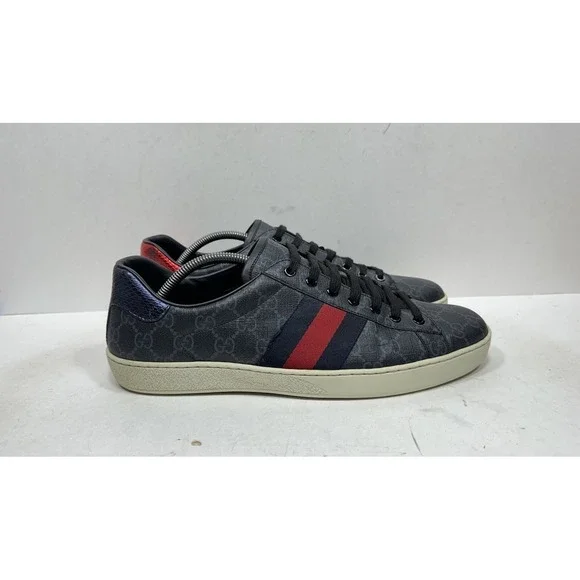 Gucci Ace Web GG Supreme Monogram Mens Size 11.5 US Black Blue Red Sneakers