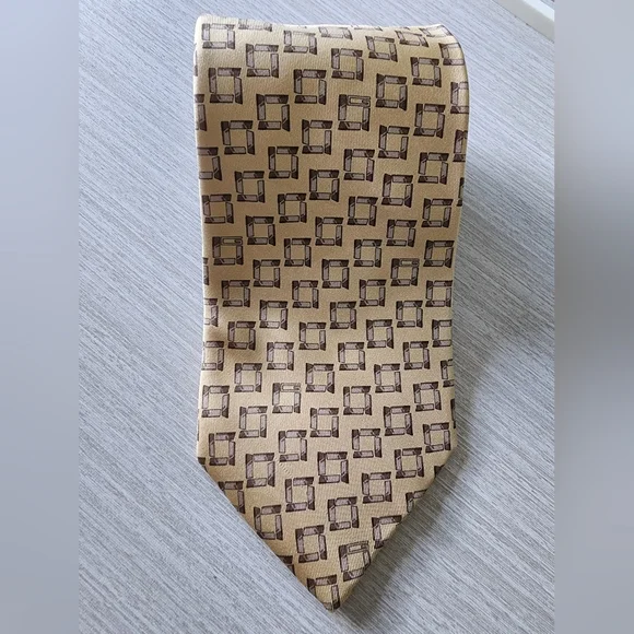 Gucci Tan And Brown Tie‎ With Geometric Pattern
