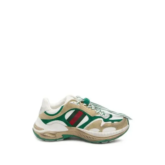 Gucci Men Suede Sneakers With Side Web Detail