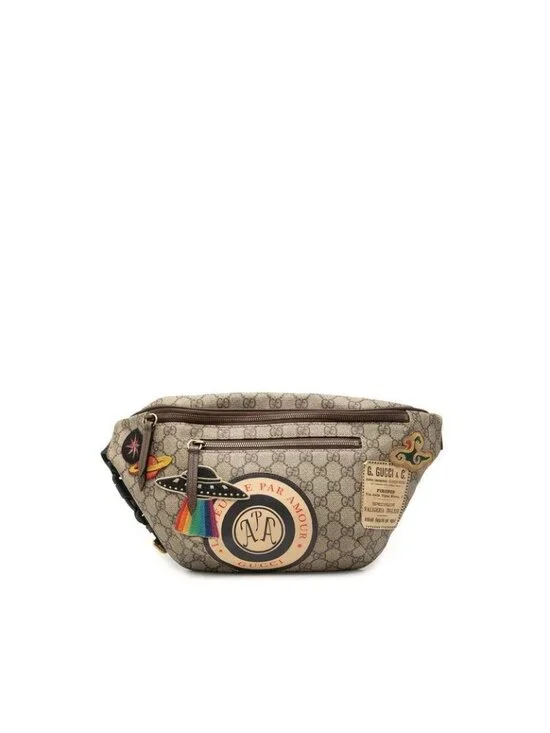 Gucci GG Supreme Courier Sherry Line Waist Pouch Belt Bag Beige Brown Leather