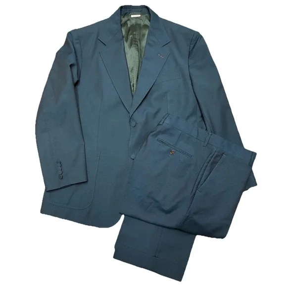 Gucci Uniform Suit Men's 44 Green Wool Mohair Double Breasted *altered, pants 46