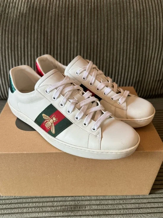 White Leather Gucci Ace Sneakers