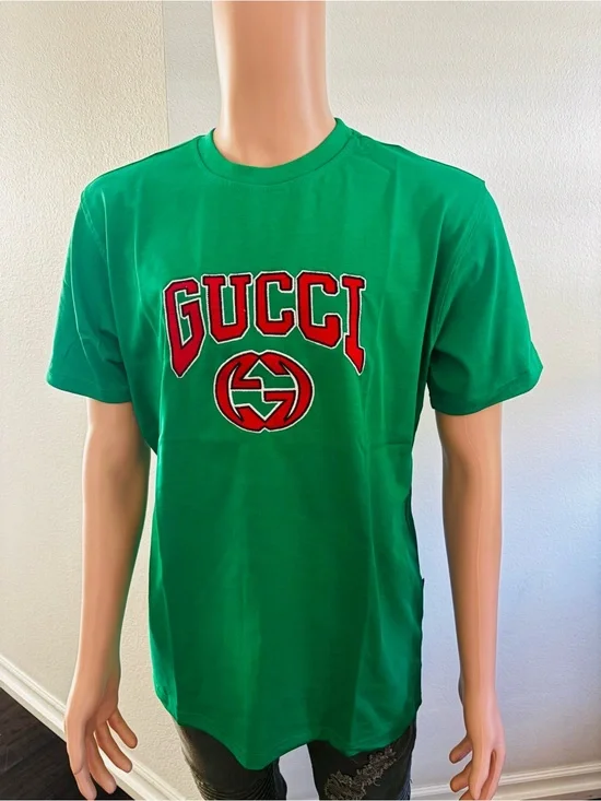 Gucci Green Short-Sleeve Tee with Red Logo