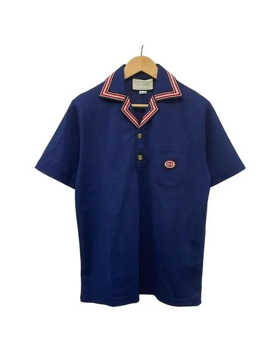 Gucci Short Sleeve Polo Shirt XS Navy Red Interlocking