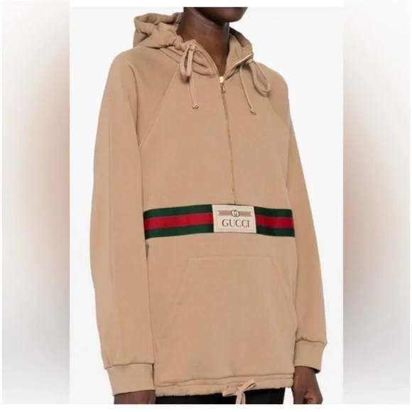 Gucci web striped half zip cotton hoodie size XXL made in Italy NWT