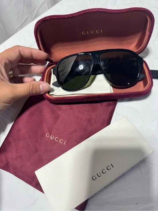 Gucci Men’s Black Pilot Sunglasses with Dark Lenses