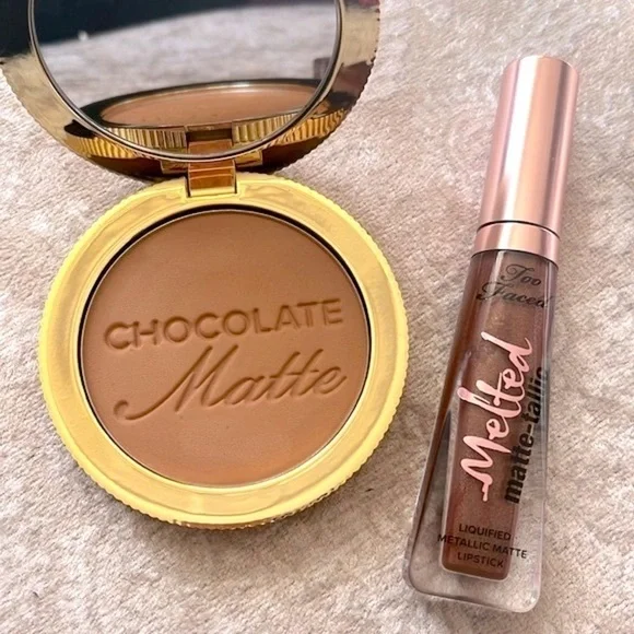 Brand New Too Faced Chocolate Soleil Matte Bronzer & Melted Matte Metallic Lip