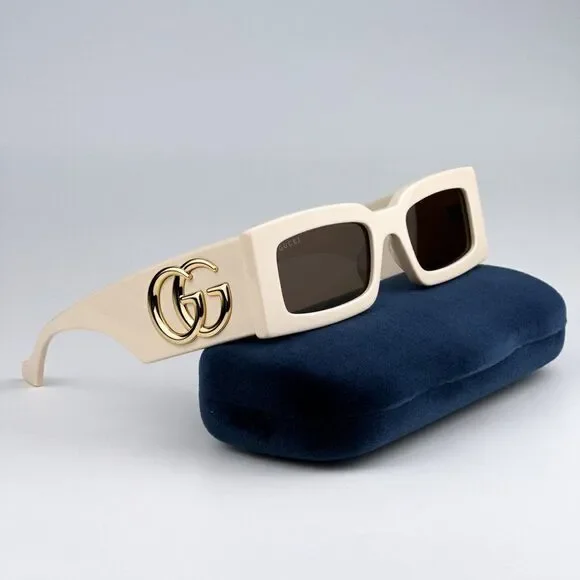 NEW Gucci GG1425S 004 Ivory Brown Rectangle Unisex Sunglasses GG 1425S