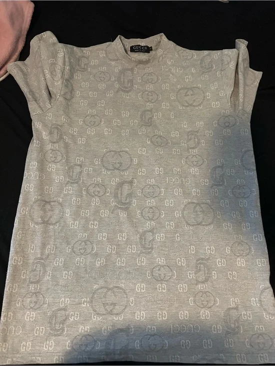Gucci Light Gray Jacquard Logo Tee