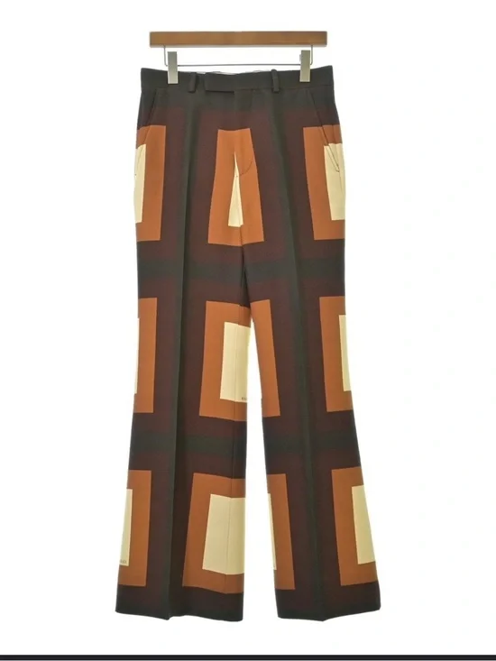 Gucci Men’s Brown and Tan Geometric Wide-Leg Trousers