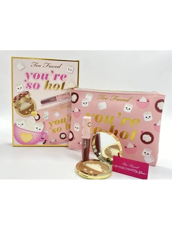 Too Faced You’re So Hot - Hot Cocoa Bronzer & Lip Gloss Set W/ Bag - NEW