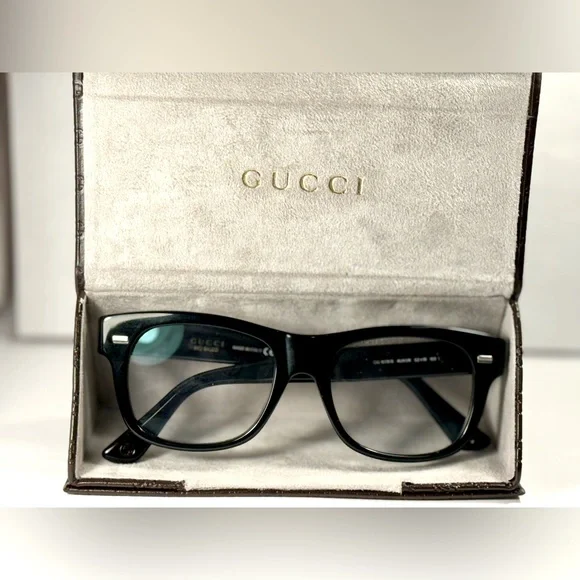 Gucci Black Square Acetate Glasses with Subtle Silver Accents