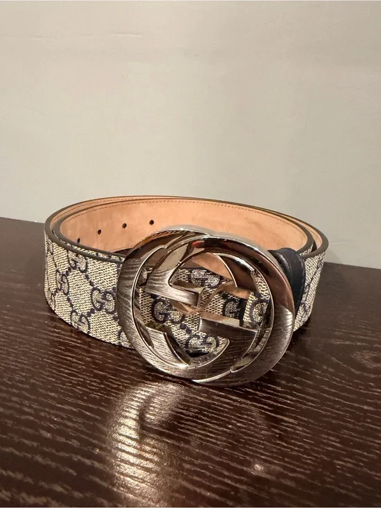 *Gucci* Beige GG Canvas Belt with Silver Interlocking G Buckle 🤩 - Fits 32 - 36”