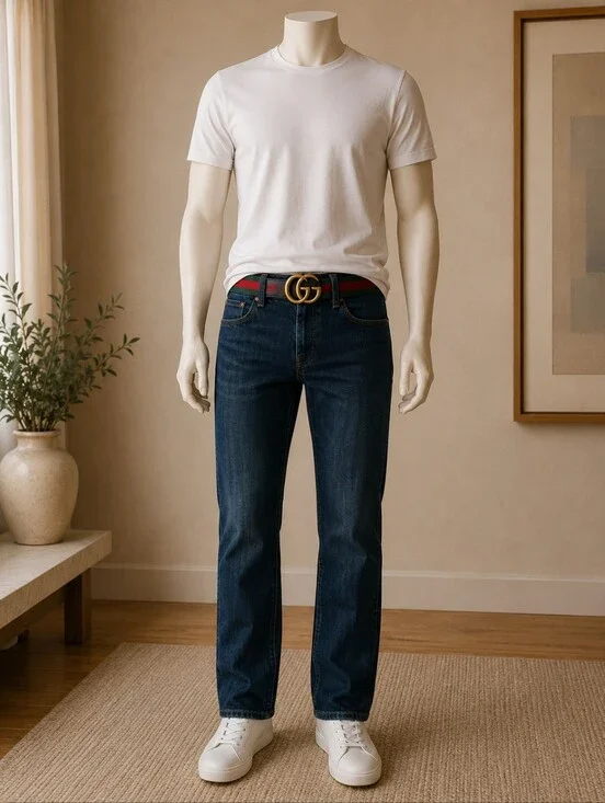 Gucci Green and Red Web Belt with Aged Gold Double G Buckle 95-38