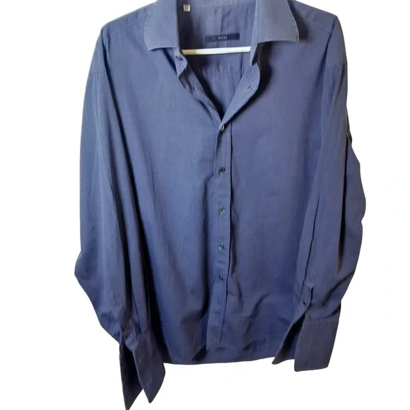 Gucci Mens Long Sleeve Button Down Dress Shirt Slate Blue Grey‎ Size 42 16.5