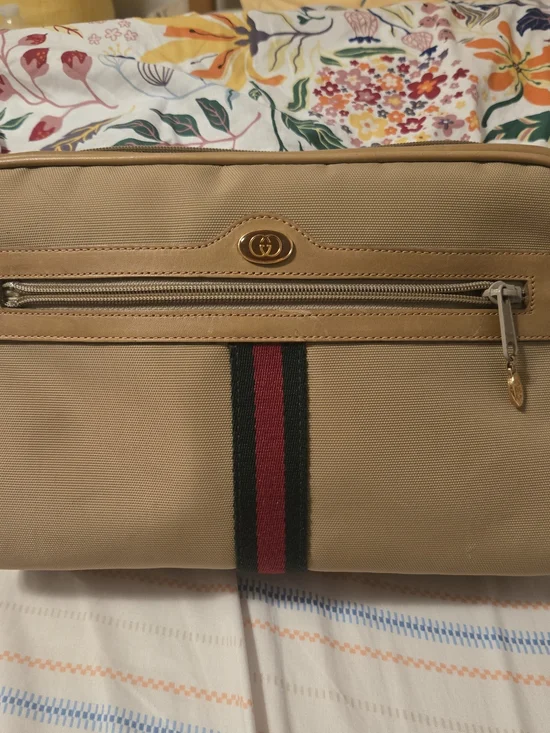 Gucci Beige Canvas & Leather Messenger Bag with Signature Web Stripe