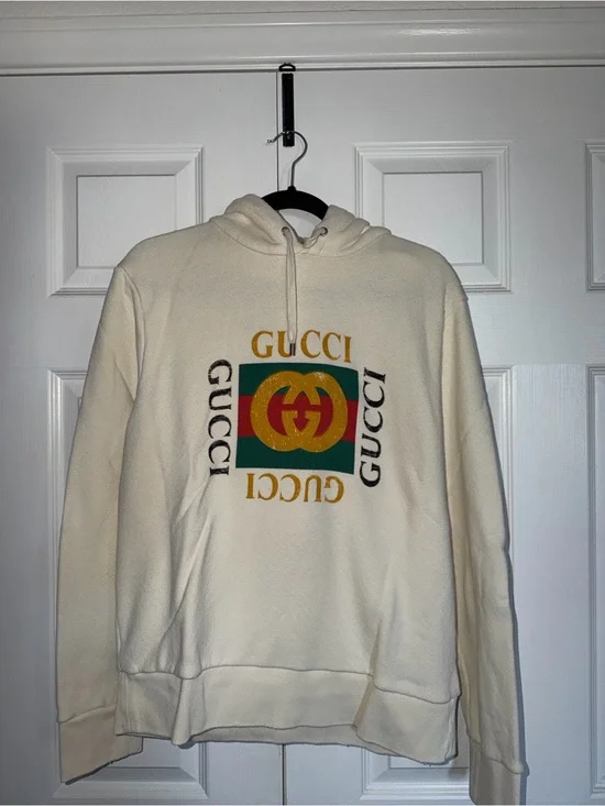 Gucci Cream Hoodie with Green-Red-Gold Logo