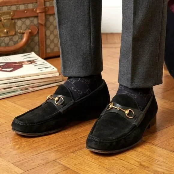 Vintage GUCCI Black Suede Horsebit Moccasin Loafers Italy Shoes  Mens Size 44