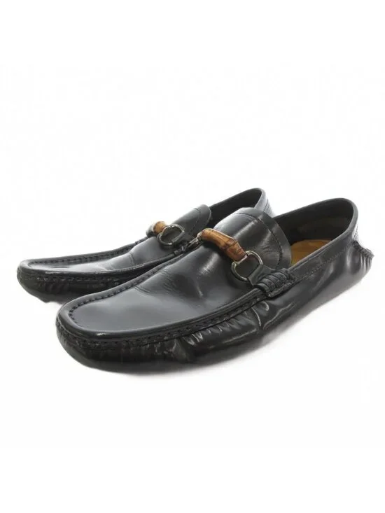 Gucci Bamboo Loafers Slip On Shoes Leather 8.5 Black