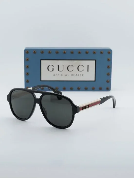 Gucci GG0463S 002 Aviator Sunglasses - Black / Grey