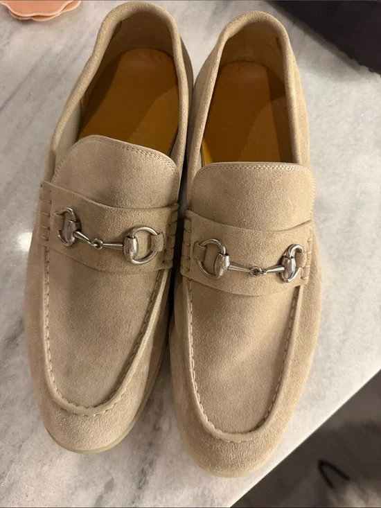 Gucci Men's Beige Suede Horsebit Loafers