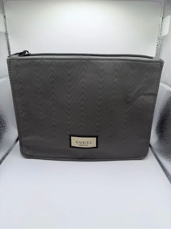 Gucci Beauty Gray Nylon Cosmetic Travel Pouch