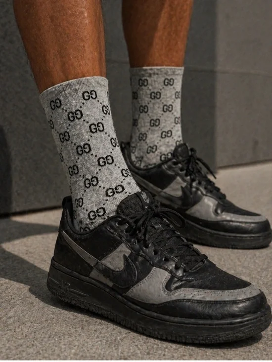 Gucci Gray GG Pattern Crew Socks