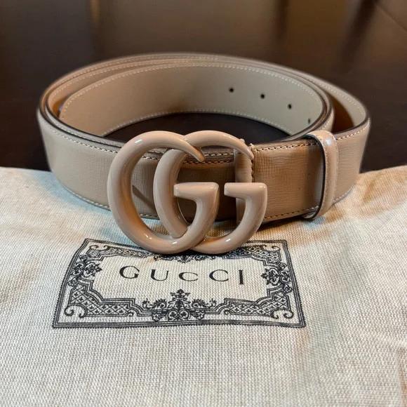 New Gucci GG Logo Pale Pink Buckle Leather Belt Size 48 / 120 cm / 44 - 48 Waist