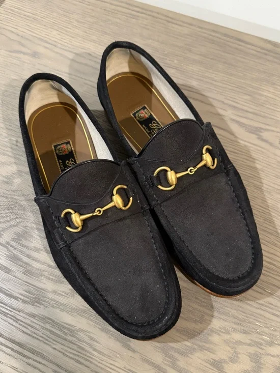 Gucci Black Suede Horsebit Loafers Size 9