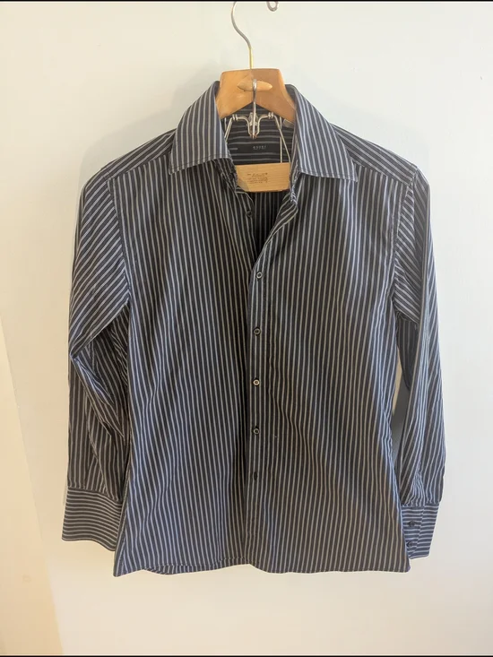 Gucci Men's Striped Dress Shirt Size 41 16 Charcoal Black White Made In Italy