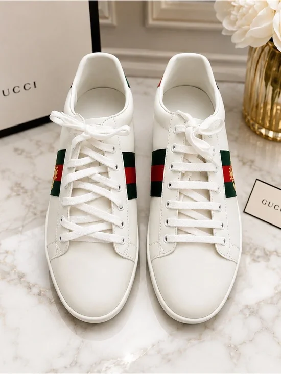 Gucci Ace Web Stripe Leather Sneakers White Men’s Size 45 w/ Box Dust Bag