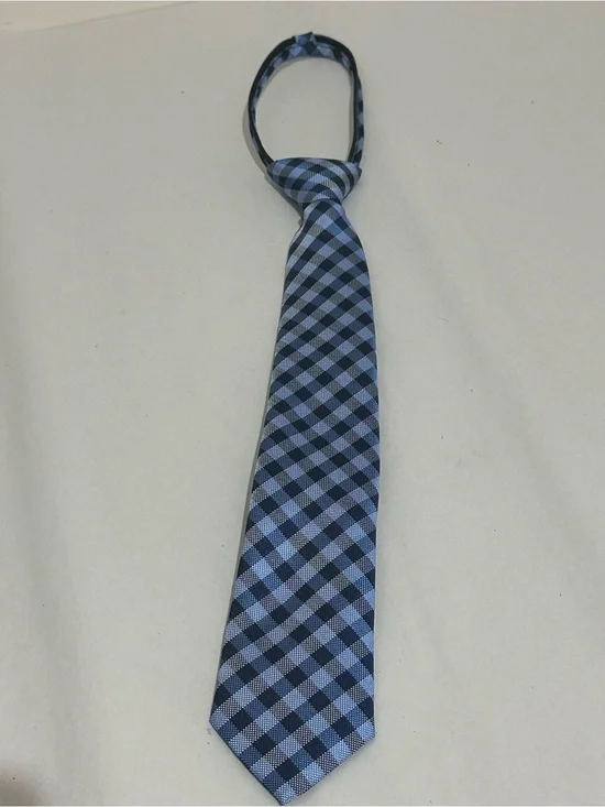 Crown & Ivy Kids’s Blue Black Plaid Adjustable Zipper Necktie