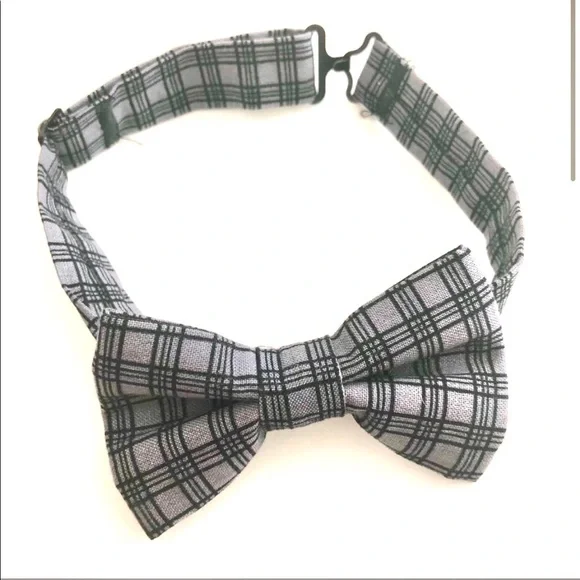 Gray Plaid Kids Premade Bow Tie baby
