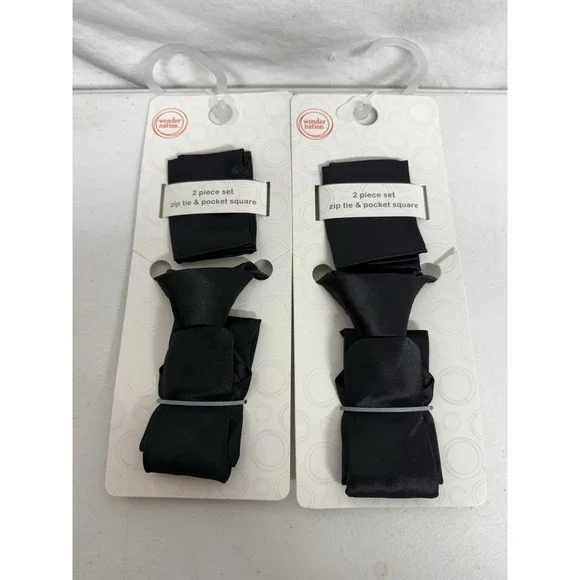 Toddler Tie and Pocket Square Set , Lot Of 2 , Black Ages 3+