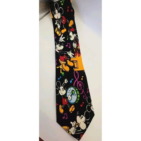 Vintage Mickey Mouse Fantasia Silk Tie Disney Balancine Music Notes Korea
