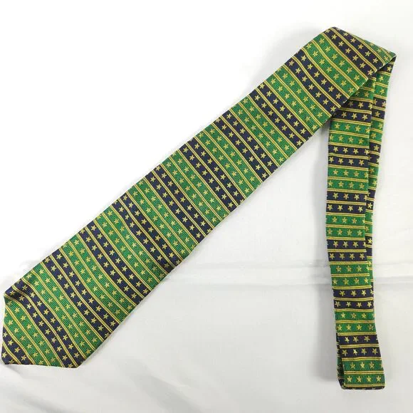 Tommy Hilfiger Boys Green Navy Stars Stripes Silk Tie Made USA 48.25