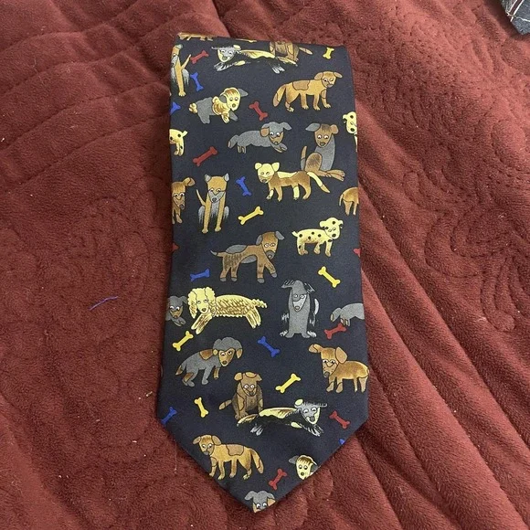 Save the Children Collection Tie‎ Mens One Size Black Silk Dog Print Alix