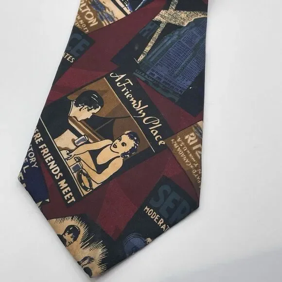 Vtg Bugle Boy Mens Tie Art Deco Ritz Carlton Roosevelt Hotel 3 3/4
