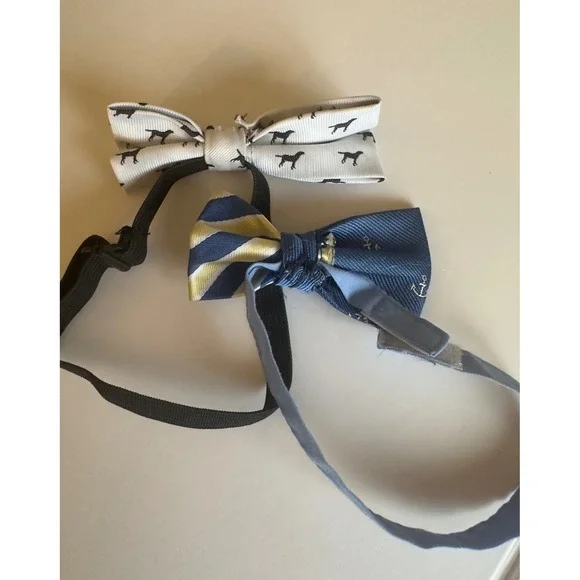 Boys Bow Tie Set 2pc Adjustable Dog Print Anchor Stripe‎ Blue White Yellow