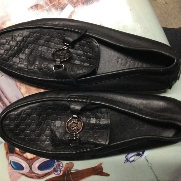 Gucci Black Leather GG-Embossed Horsebit Loafers